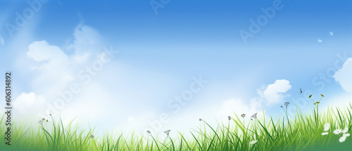 Nature spring background with blue sky and sunlight