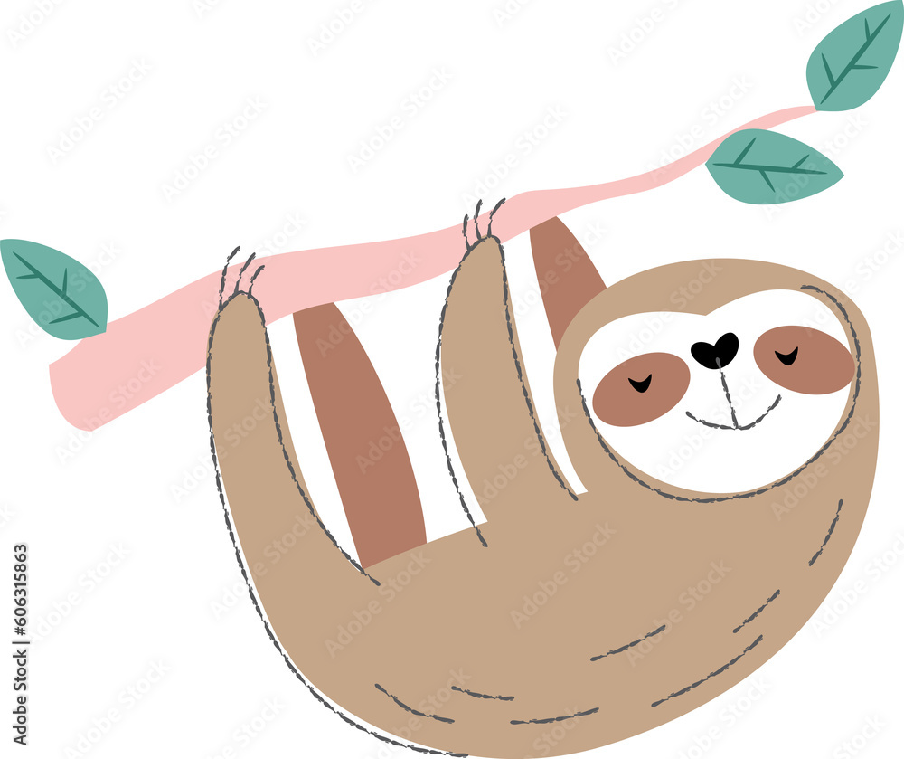 Obraz premium Sloth bear . Cute animals cartoon characters . Flat shape and line stroke design .