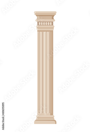 Ancient column concept. Sculpure in barocco style. Old Greece or Rome Emperior. Doric ornaments, antique colonnade and pillar. Cartoon flat vector illustration isolated on white background