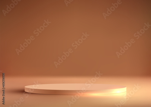 3D realistic luxury style golden podium stand on brown background with lighting effect