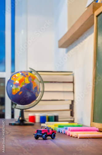 Cuadro en lienzo Back to school. Scholl and office supplies and Toys.