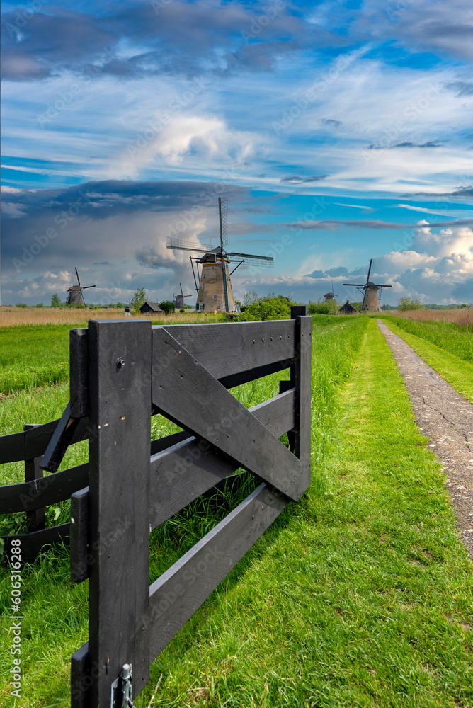 Windmills at the Unesco heritage site in Kinderdijk in Holland