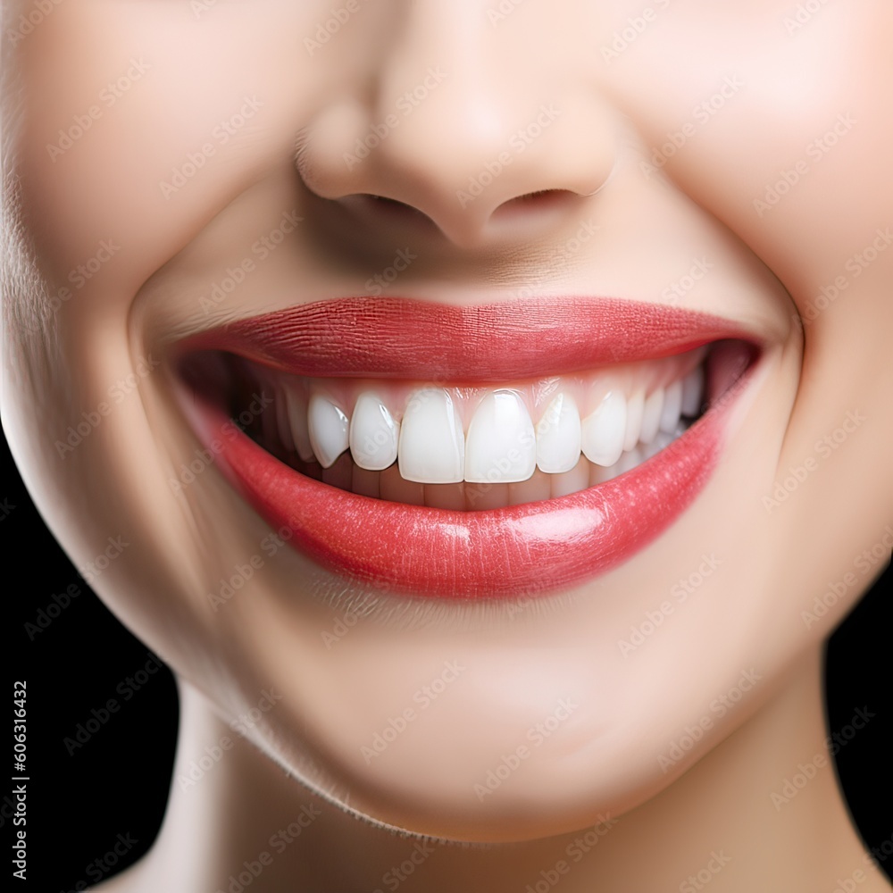 Close up cropped half face portrait of attractive, nude, natural, perfect, ideal girl with healthy white teeth isolated on beige background, perfection, wellness, wellbeing. Generative Ai. Close up cropped half face portrait of attractive, nude, natural, perfect, ideal girl with healthy white teeth isolated on beige background, perfection, wellness, wellbeing. Generative Ai.