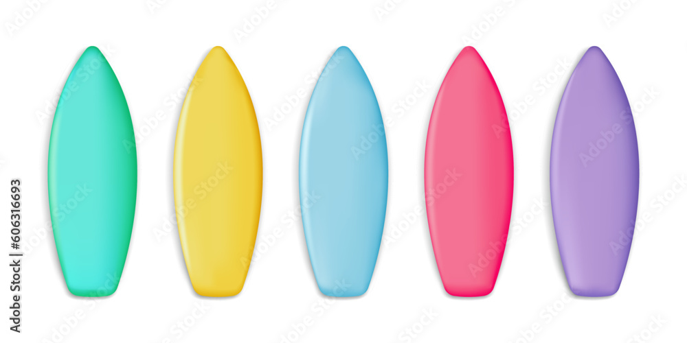 Summer surfboard set with different colors. Vector isolated illustration