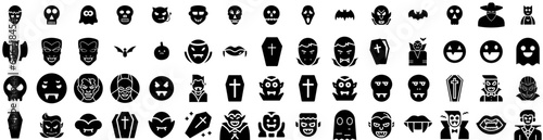 Set Of Vampire Icons Isolated Silhouette Solid Icon With Illustration, Horror, Halloween, Spooky, Background, Vampire, Design Infographic Simple Vector Illustration Logo