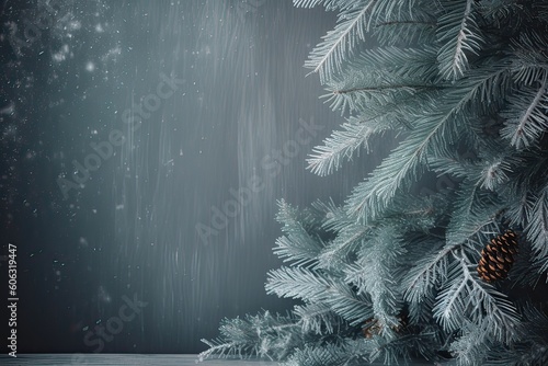 Christmas tree in idyllic white snowy landscape  greeting card banner concept with copy space for december holiday season  christmas background. Generative Ai.