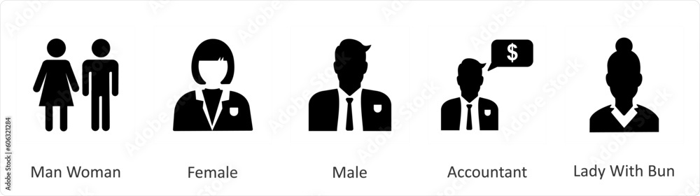 A set of 5 Mix icons as man woman, female, male