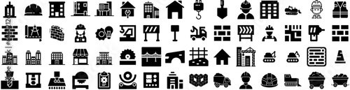 Set Of Construction Icons Isolated Silhouette Solid Icon With Industry, Business, Project, Engineer, Building, Construction, Worker Infographic Simple Vector Illustration Logo