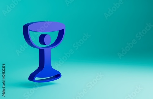 Blue Christian chalice icon isolated on blue background. Christianity icon. Happy Easter. Minimalism concept. 3D render illustration