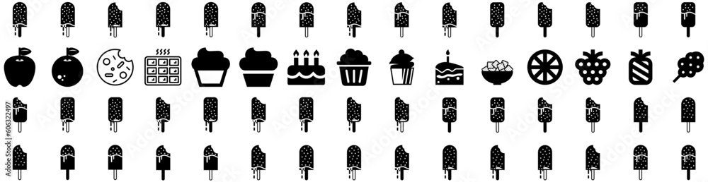 Set Of Sweet Icons Isolated Silhouette Solid Icon With Food, Sweet, Dessert, Snack, Background, Candy, Isolated Infographic Simple Vector Illustration Logo Set Of Sweet Icons Isolated Silhouette Solid Icon With Food, Sweet, Dessert, Snack, Background, Candy, Isolated Infographic Simple Vector Illustration Logo