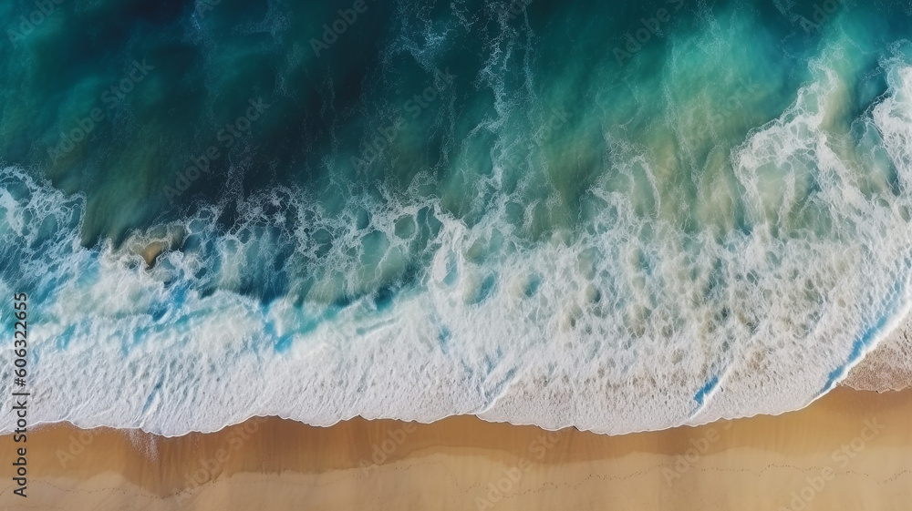 Top view of blue ocean waves at the beach Top view of blue ocean waves at the beach