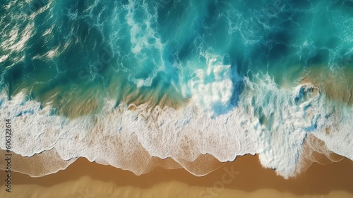 Top view of blue ocean waves at the beach