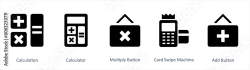 A set of 5 Business icons as calculation, calculator, multiply button