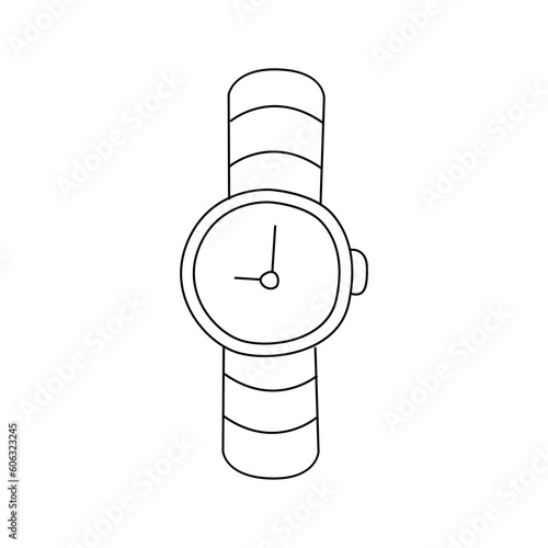 Vector illustration of a wrist watch in doodle style.