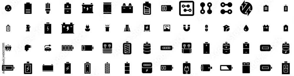 Set Of Energy Icons Isolated Silhouette Solid Icon With Electricity, Renewable, Electric, Ecology, Environment, Power, Energy Infographic Simple Vector Illustration Logo