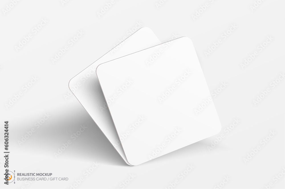 Mockup realistic square business card with rounded corners / gift card. Realistic blank business card with shadow for your design. Vector illustration EPS 10 Mockup realistic square business card with rounded corners / gift card. Realistic blank business card with shadow for your design. Vector illustration EPS 10