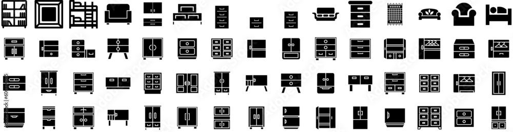 Set Of Furniture Icons Isolated Silhouette Solid Icon With Table, Room, Home, Design, Furniture, Living, Interior Infographic Simple Vector Illustration Logo