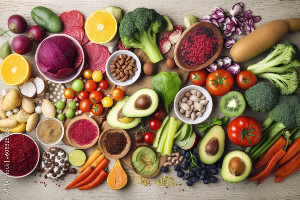 a colorful and healthful array of immunity-boosting foods, including fruits, vegetables, nuts & seeds, created with generative ai a colorful and healthful array of immunity-boosting foods, including fruits, vegetables, nuts & seeds, created with generative ai
