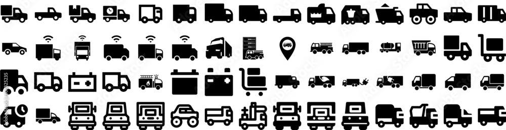 Set Of Truck Icons Isolated Silhouette Solid Icon With Transport, Cargo, Freight, Shipping, Delivery, Transportation, Truck Infographic Simple Vector Illustration Logo Set Of Truck Icons Isolated Silhouette Solid Icon With Transport, Cargo, Freight, Shipping, Delivery, Transportation, Truck Infographic Simple Vector Illustration Logo