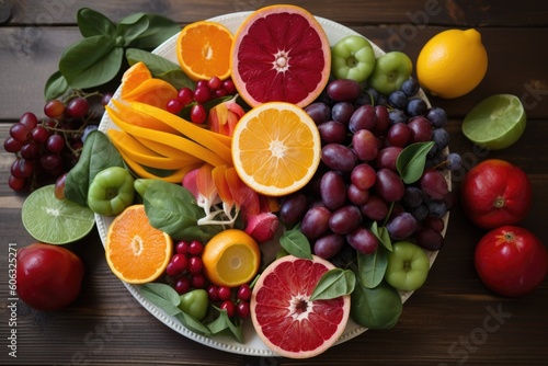 plate of colorful fruits and vegetables  for a boost of vitamins and nutrients  created with generative ai