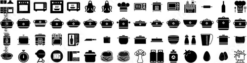 Set Of Cooking Icons Isolated Silhouette Solid Icon With Food, Cook, Cooking, Kitchen, Recipe, People, Home Infographic Simple Vector Illustration Logo