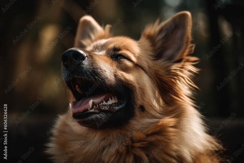 portrait of happy dog with tongue out and eyes closed, enjoying the sun and warm weather, created with generative ai portrait of happy dog with tongue out and eyes closed, enjoying the sun and warm weather, created with generative ai
