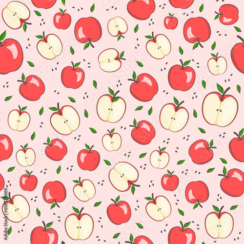 Fototapeta Naklejka Na Ścianę i Meble -  Apples pattern with cute color in flat style. Seamless or repeating pattern background vector suitable for print or decorative needs