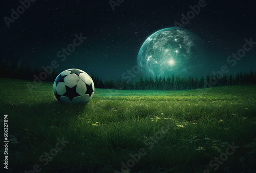 soccer_ball_is_on_a_green_field_at_night