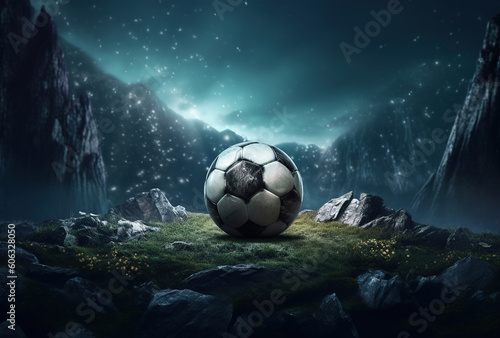 soccer_ball_sitting_in_stadium_at_night_in_the_style © siripimon2525