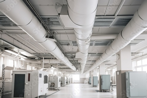 ventilation system in hospital, with ducts and vents visible, created with generative ai