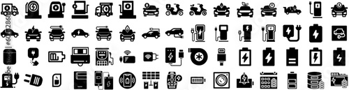 Set Of Charger Icons Isolated Silhouette Solid Icon With Charge, Charger, Car, Technology, Energy, Electric, Battery Infographic Simple Vector Illustration Logo