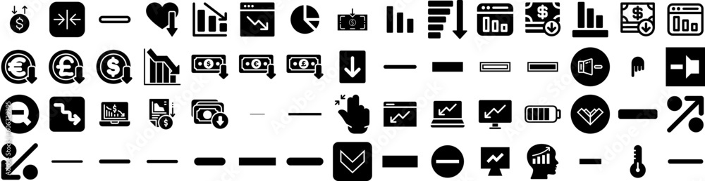 Set Of Decrease Icons Isolated Silhouette Solid Icon With Economy, Finance, Arrow, Financial, Down, Decrease, Business Infographic Simple Vector Illustration Logo Set Of Decrease Icons Isolated Silhouette Solid Icon With Economy, Finance, Arrow, Financial, Down, Decrease, Business Infographic Simple Vector Illustration Logo