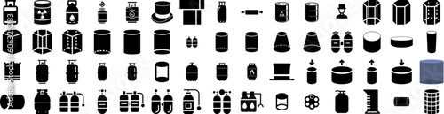 Set Of Cylinder Icons Isolated Silhouette Solid Icon With 3D, Pedestal, Isolated, Background, Object, Cylinder, Vector Infographic Simple Vector Illustration Logo