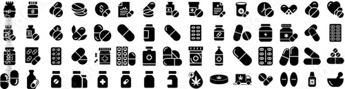 Set Of Drugs Icons Isolated Silhouette Solid Icon With Medical, Drug, Pharmaceutical, Medicine, Pharmacy, Pill, Health Infographic Simple Vector Illustration Logo photo