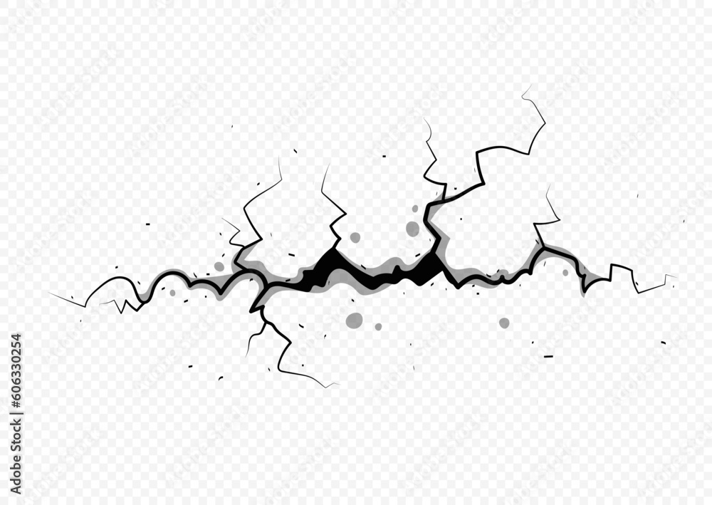 Ground cracks concept. Earthquake effect or texture on copy space. Drought floor or wall, ground. Destruction and demolition. Cartoon flat vector illustration isolated on transparent background Ground cracks concept. Earthquake effect or texture on copy space. Drought floor or wall, ground. Destruction and demolition. Cartoon flat vector illustration isolated on transparent background