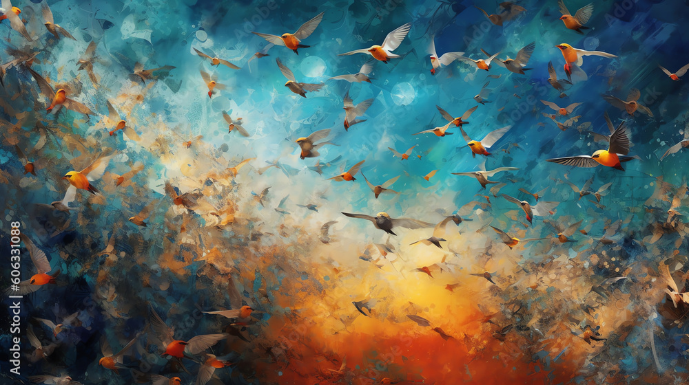 The poetry of bird migration background. generative AI - obrazy, fototapety, plakaty 