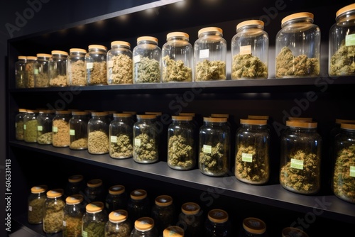medical marijuana dispensary with variety of products for mental and physical health, created with generative ai photo