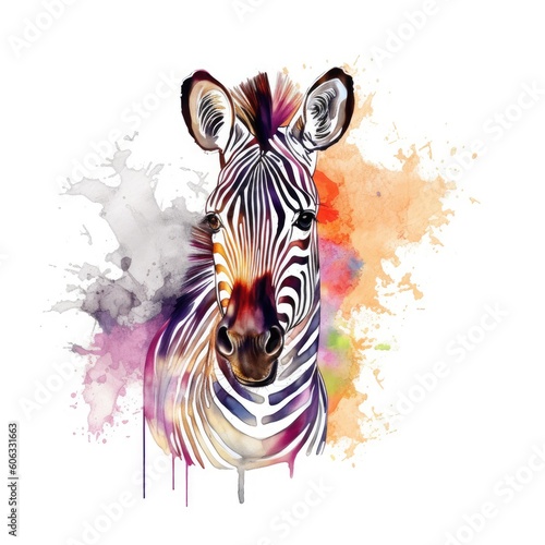 Zebra in watercolor style. Wild African animal from the savannah or zoo created with Generative AI Technology