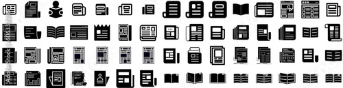 Set Of Newspaper Icons Isolated Silhouette Solid Icon With Text, Paper, Background, Design, Print, Page, Newspaper Infographic Simple Vector Illustration Logo