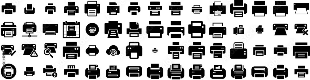Set Of Printer Icons Isolated Silhouette Solid Icon With Paper, Office, Print, Technology, Document, Machine, Printer Infographic Simple Vector Illustration Logo Set Of Printer Icons Isolated Silhouette Solid Icon With Paper, Office, Print, Technology, Document, Machine, Printer Infographic Simple Vector Illustration Logo