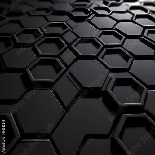 a black background with hexagonal shaped curved lines