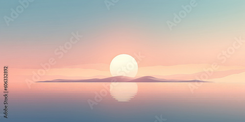 Sunset over the sea with mountains
