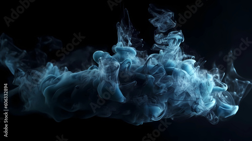 a blue smoke cloud floats across the black background