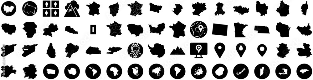 Set Of Region Icons Isolated Silhouette Solid Icon With Region ...