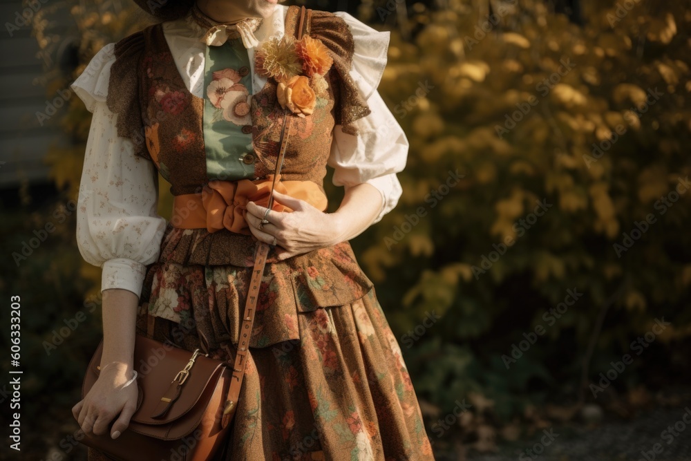 upcycling outfit, with vintage dress and accessories repurposed into one-of-a-kind look, created with generative ai