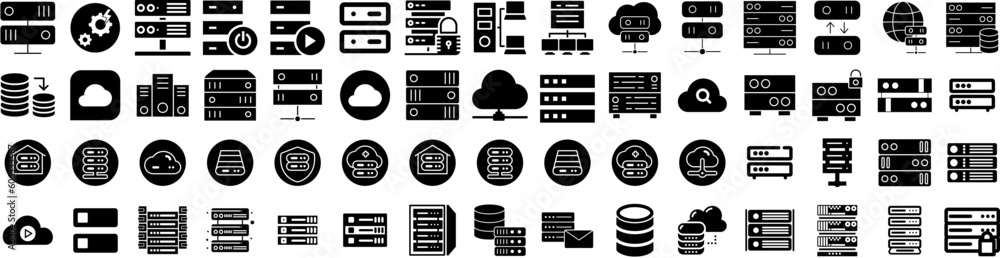 Set Of Servers Icons Isolated Silhouette Solid Icon With Technology, Computer, Data, Information, Network, Internet, Server Infographic Simple Vector Illustration Logo Set Of Servers Icons Isolated Silhouette Solid Icon With Technology, Computer, Data, Information, Network, Internet, Server Infographic Simple Vector Illustration Logo