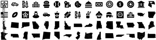 Set Of States Icons Isolated Silhouette Solid Icon With Country, Vector, America, Illustration, Travel, Usa, United Infographic Simple Vector Illustration Logo photo