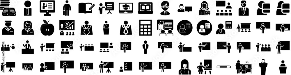 Set Of Teacher Icons Isolated Silhouette Solid Icon With Class, Classroom, School, People, Education, Happy, Teacher Infographic Simple Vector Illustration Logo Set Of Teacher Icons Isolated Silhouette Solid Icon With Class, Classroom, School, People, Education, Happy, Teacher Infographic Simple Vector Illustration Logo