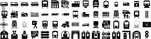 Set Of Train Icons Isolated Silhouette Solid Icon With Rail, Transport, Transportation, Train, Travel, Railroad, Railway Infographic Simple Vector Illustration Logo
