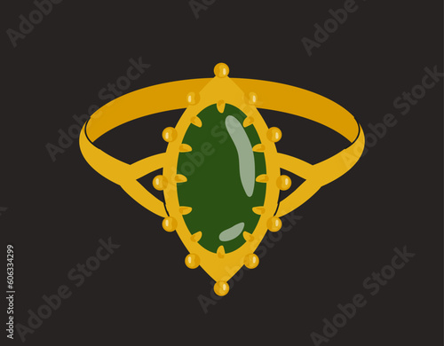 Jewelry bracelet concept. Symbol of wealth and luxury. Jewelry for men and girls with green diamond, gemstone. Aesthetics and elegance. Sticker for social networks. Cartoon flat vector illustration